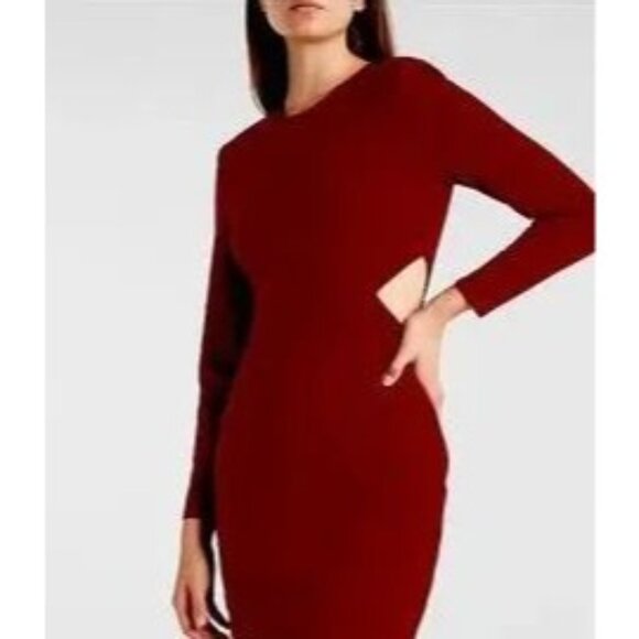 Express Sheath Dress Womens Small Wine Strong Shoulder Side Cutout Mini 4-6 - Picture 2 of 13